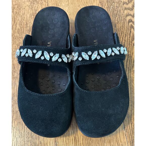 Vionic Jenelle Black Suede Bejeweled Mary Jane Mule Comfort Clog Sz 8 Dressy - Picture 1 of 8